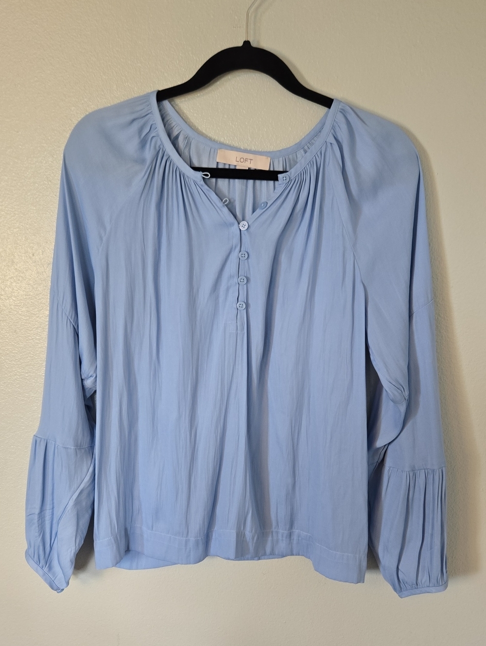 Loft | Baby Blue Balloon Sleeve Popover Top Size Small